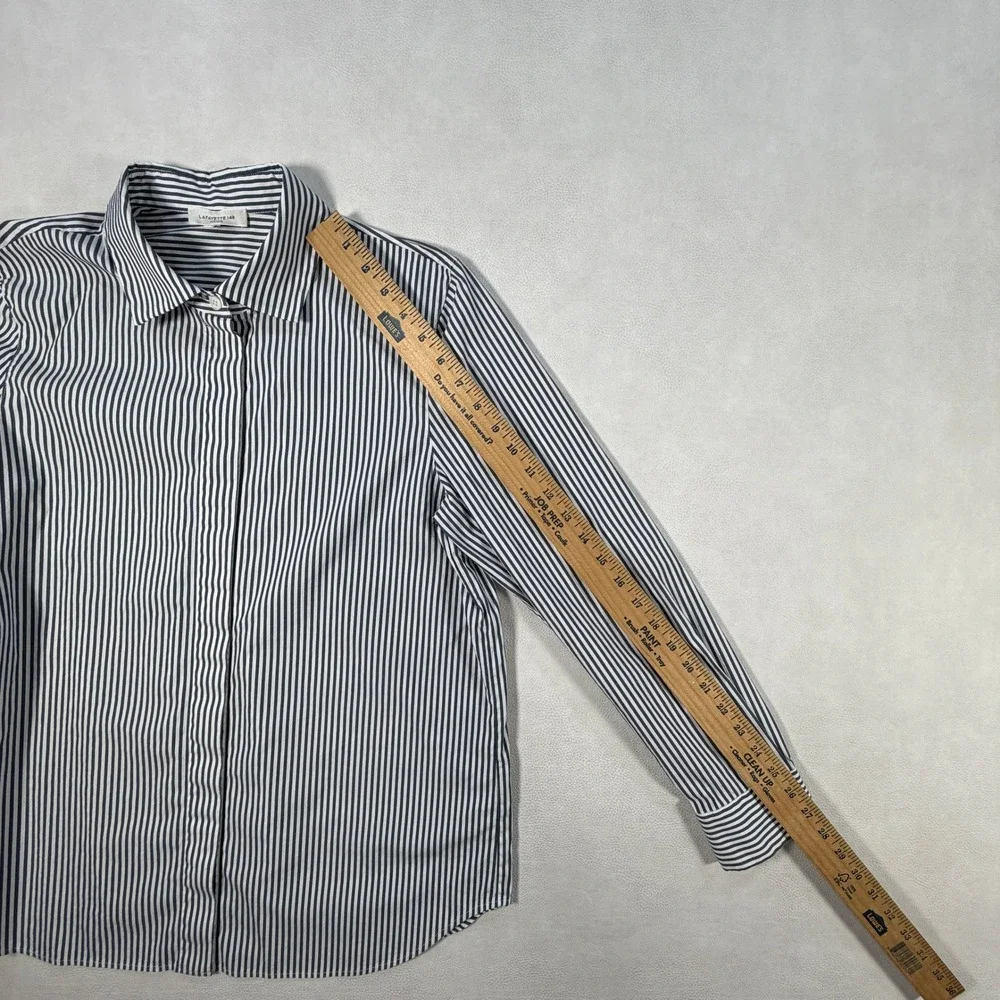 Lafayette 148 New York Womens Navy White Striped Button Down Shirt Large - Picture 13 of 16